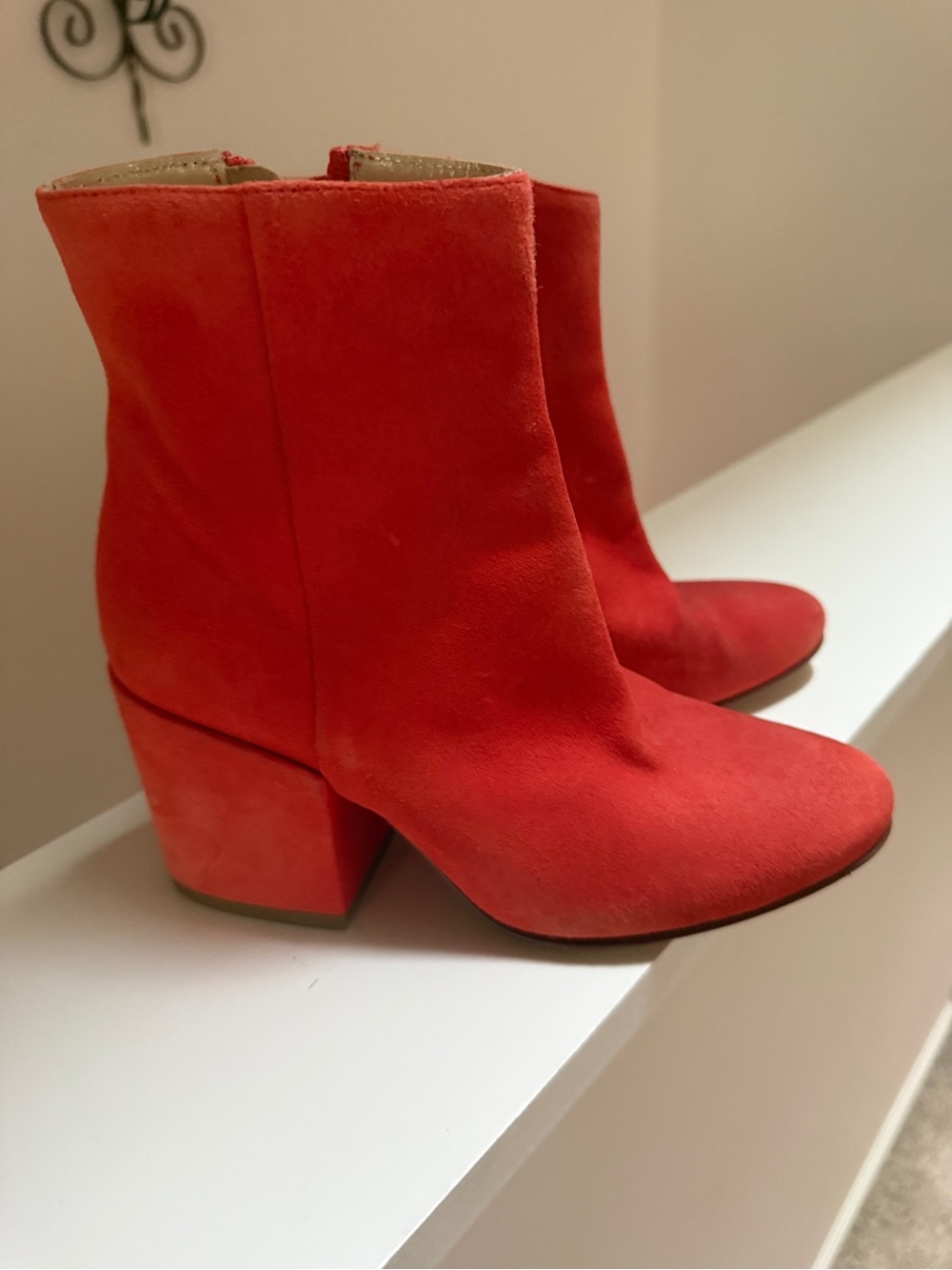 Strategia Red Suede Block Heel Ankle Boots Size 5.5